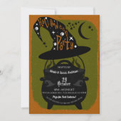 Vintag Hexe Cauldron Green Halloween-Party Retro Einladung (Vorderseite)