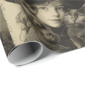 Vintag Hexenmädchen mit Cat Halloween Samhain Geschenkpapier (Rolleneckpunkt)