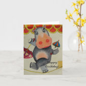 Vintag Hippo Birthday Karte (Gelbe Blume)