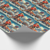 Vintag Hockey Girl Geschenkpapier (Ecke)