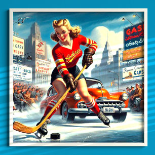 Vintag Hockey Girl Poster