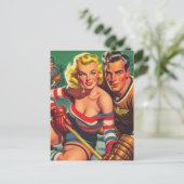 Vintag Hockey Girl Postkarte (Stehend Vorderseite)