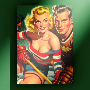 Vintag Hockey Girl Postkarte