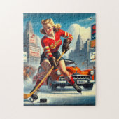 Vintag Hockey Girl Puzzle (Vertikal)