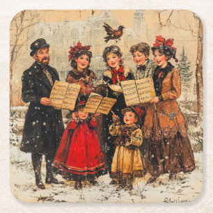 Vintag Holiday Carolers Rechteckiger Pappuntersetzer