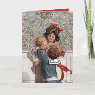 Vintag Holiday Mistletoe Children Lilian Hocknell Feiertagskarte