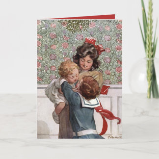 Vintag Holiday Mistletoe Children Lilian Hocknell Feiertagskarte