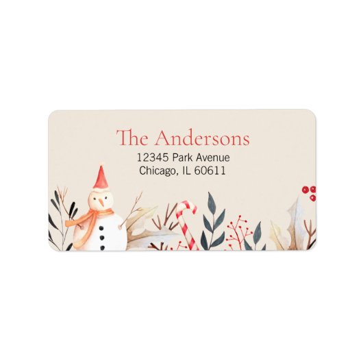 Vintag Holiday Snowman Weihnachtsadresse Adressaufkleber (Vorne)