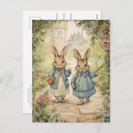 Vintag Holidays Bunny Feiertagspostkarte (Vorne/Hinten)