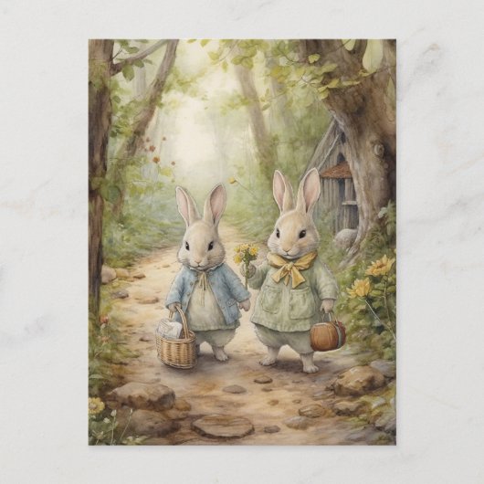 Vintag Holidays Bunny Feiertagspostkarte (Vorderseite)