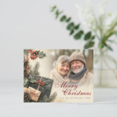 Vintag Holly Berries Beige Foto Weihnachten (Stehend Vorderseite)