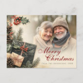 Vintag Holly Berries Beige Foto Weihnachten (Vorderseite)