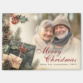 Vintag Holly Berries Beige Foto Weihnachten Magnet