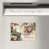 Vintag Holly Berries Beige Foto Weihnachten Magnet (In Situ (Geschirrspüler))