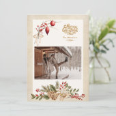 Vintag Holly Berries Foto Weihnachten (Stehend Vorderseite)