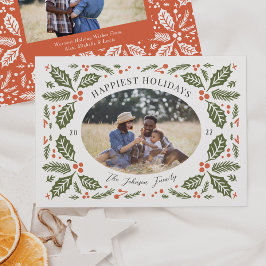 Vintag Holly Berries Oval Foto | Grün und Rot Feiertagskarte