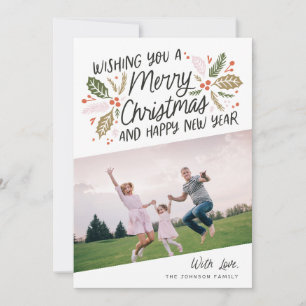 Vintag Holly Bright Typografy Foto Feiertagskarte