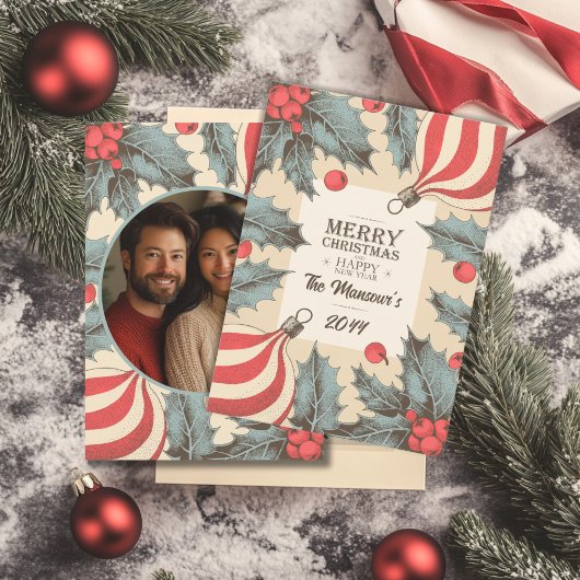 Vintag Holly Christmas Feiertagskarte