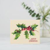 Vintag Holly Christmas Gruß (Stehend Vorderseite)