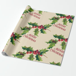 Vintag Holly Christmas Gruß Geschenkpapier
