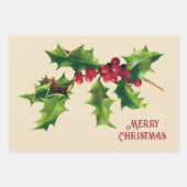 Vintag Holly Christmas Gruß Geschenkpapier Set (Vorderseite 3)