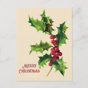 Vintag Holly Christmas Grußkarte Feiertagspostkarte