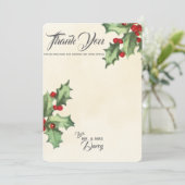 Vintag Holly Dankeschön-Karte Dankeskarte (Stehend Vorderseite)