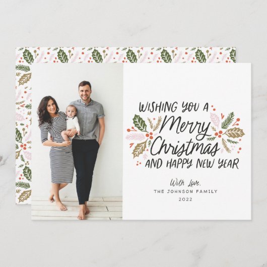 Vintag Holly Foto Weihnachten (Vorne/Hinten)