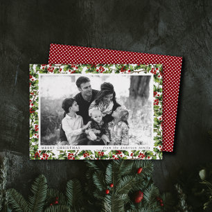 Vintag Holly Frame Weihnachtsfotokarte Feiertagskarte