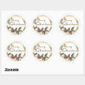 Vintag Holly | Frohe Weihnachten | Goldrahmen Runder Aufkleber (Blatt)