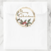 Vintag Holly | Frohe Weihnachten | Goldrahmen Runder Aufkleber (Tasche)
