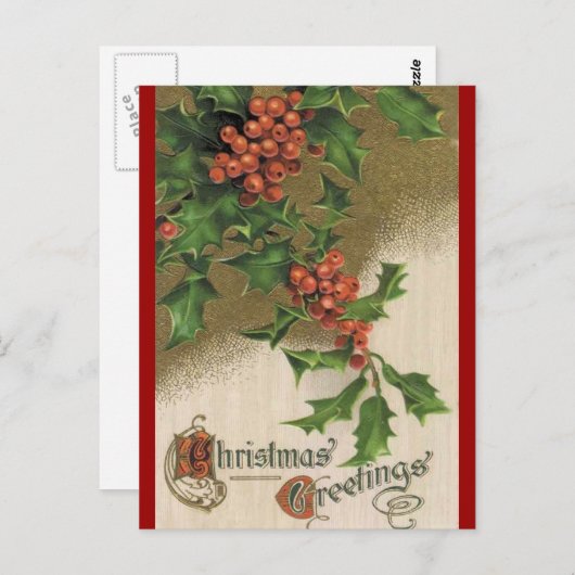 Vintag Holly Postcard Postkarte (Vorne/Hinten)
