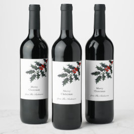 Vintag Holly Red Berries Frohen Weihnachtsnamen Weinetikett