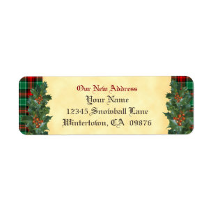 Vintag Holly Red Green Kariert Holiday New Address