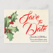 Vintag Holly Save the Date Postkarte (Vorderseite)