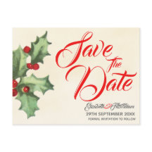 Vintag Holly Save the Date Postkarte