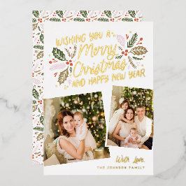 Vintag Holly Tilted Snapshot 2 Foto Weihnachten Folien Feiertagskarte