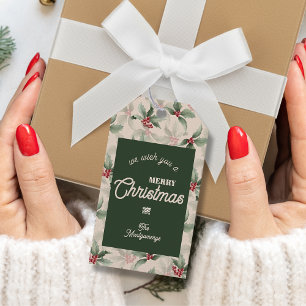 Vintag Holly und Berries Frohe Weihnachten Geschenkanhänger