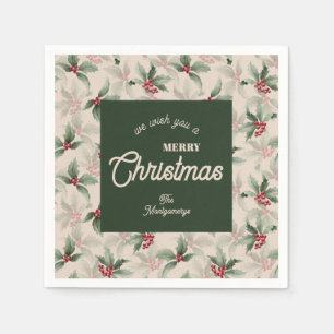 Vintag Holly und Berries Frohe Weihnachten Serviette