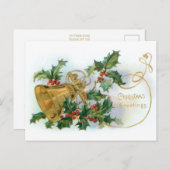 Vintag Holly und Gold Bell Postkarte (Vorne/Hinten)
