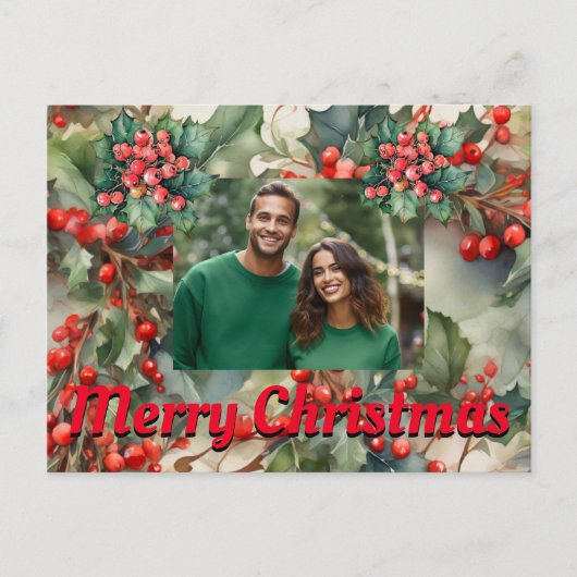 Vintag Holly Verlasse Holly-Beeren Feiertagspostkarte (Vorderseite)