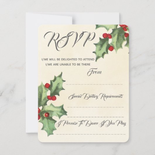 Vintag Holly Wedding RSVP (Vorderseite)