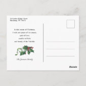 Vintag Holly, Weihnachtsglocken und Schneeszene Postkarte (Rückseite)