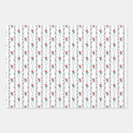 Vintag Holly Wrapping Paper Geschenkpapier Set (Vorderseite 3)