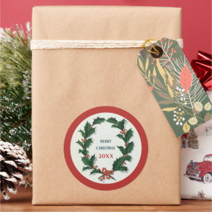 Vintag Holly Wreath Frohe Weihnachten Runder Aufkleber