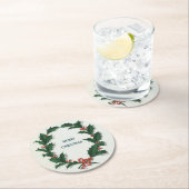 Vintag Holly Wreath Frohe Weihnachten Runder Pappuntersetzer (Vor Ort)