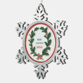 Vintag Holly Wreath Schneeflocken Zinn-Ornament (Rechts)