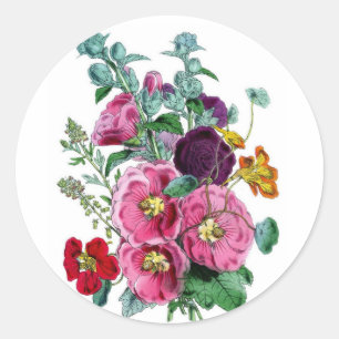 Vintag Hollyhock Blooms Runder Aufkleber