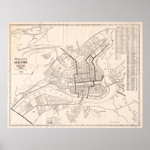 Vintag Holyoke & Chicopee MA Map (1921) Poster