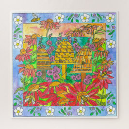 Vintag Honey Bee Skep Garden Coneflower Puzzle